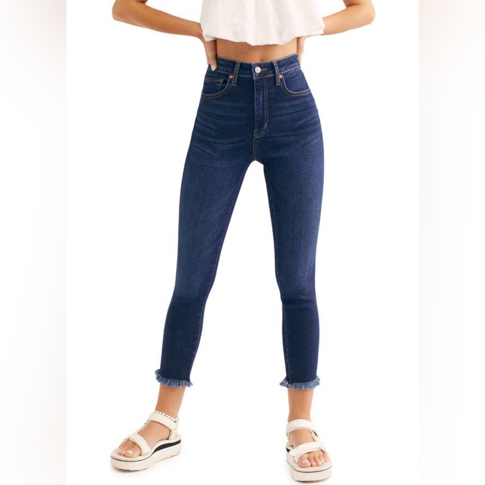 FREE PEOPLE HIGH WAIST CROP RAW HEM DENIM LEGGINGS